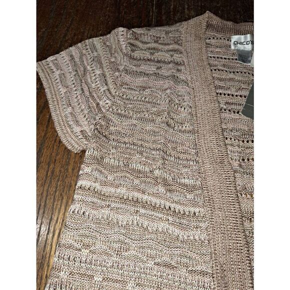 New Size 4 Chicos 0 Pink Tan Marble Jossi Sleeveless Sweater Vest Open Front NWT - Picture 2 of 6